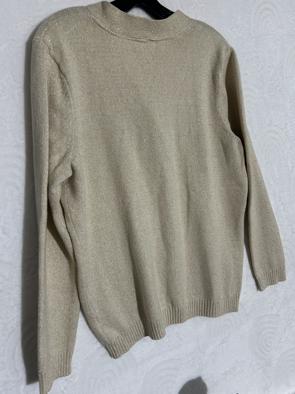 Charter Club Cream Metallic V-Neck Sweater with Toggle Detail - Picture 2 of 3